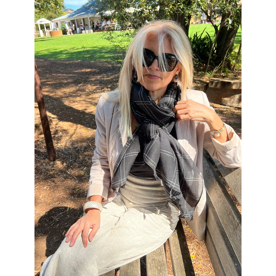 Scarves Australia Fashion Scarves Black Scarf Plain - White Stitching