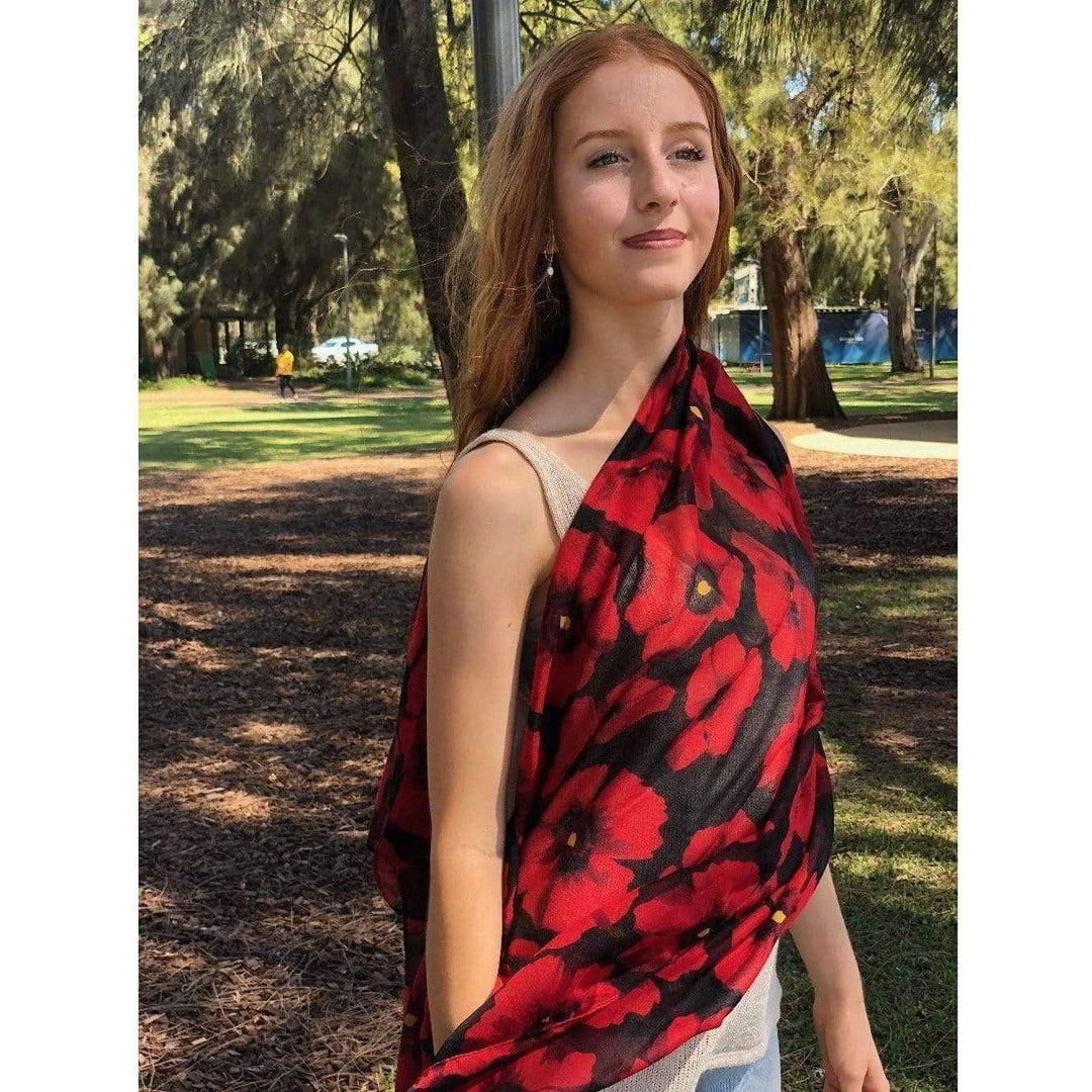 Scarves Australia Fashion Scarves Black Scarf Red Poppy Floral