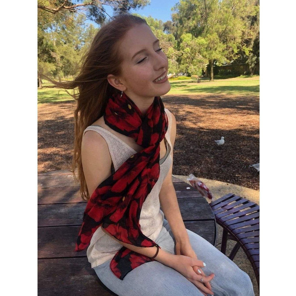 Scarves Australia Fashion Scarves Black Scarf Red Poppy Floral