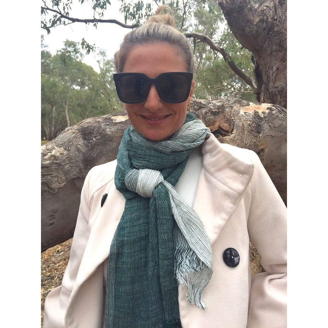 Scarves Australia Fashion Scarves Green Cotton Linen Panelled Scarf Unisex