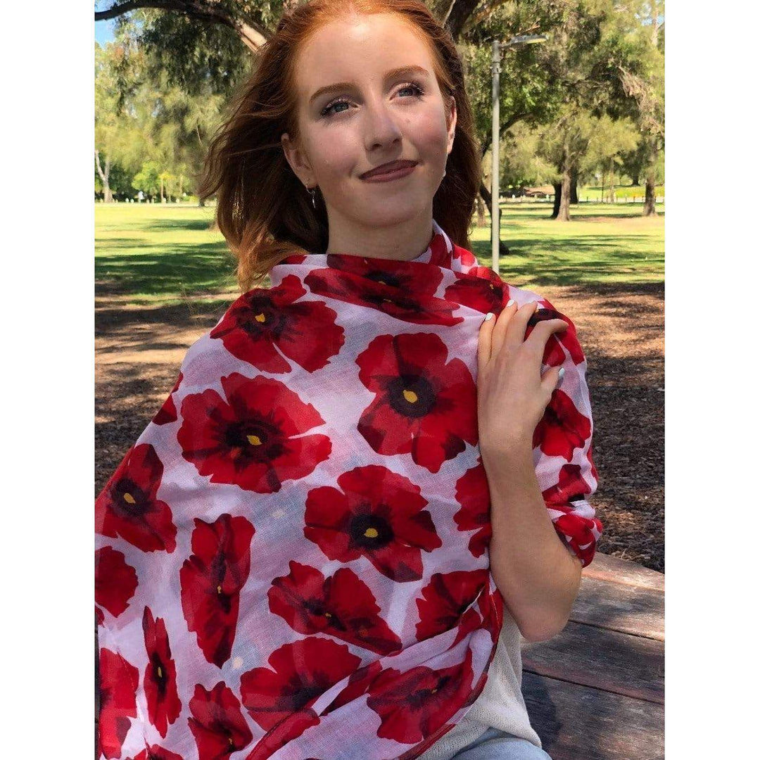 Scarves Australia Fashion Scarves Red Poppy Scarf Shawl on White