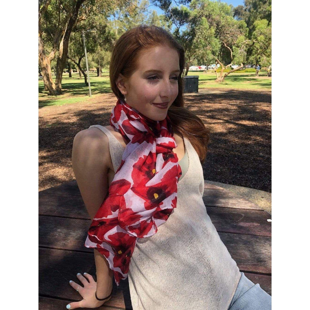 Scarves Australia Fashion Scarves Red Poppy Scarf Shawl on White