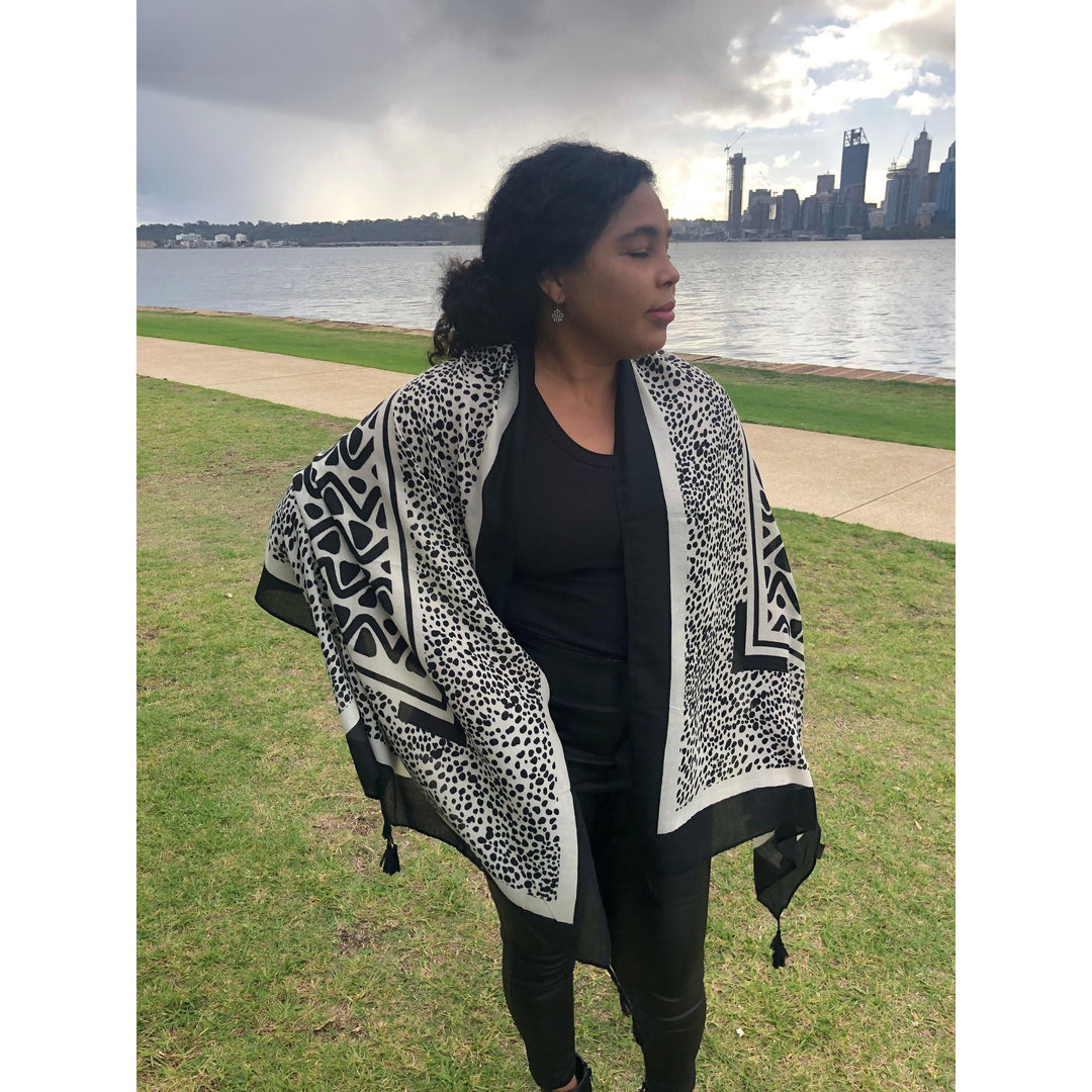 Scarves Australia Fashion Scarves Scarf - Black White Print Contemporary