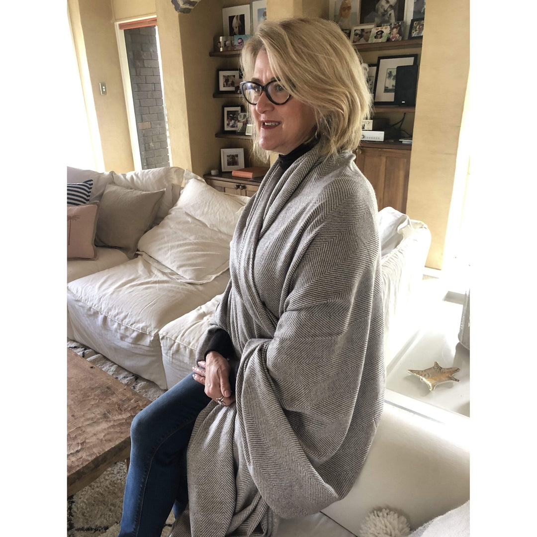 Scarves Australia Luxury Scarves Luxury Wool Blanket Scarf Throw Grey Herringbone - Pre-Order Now!