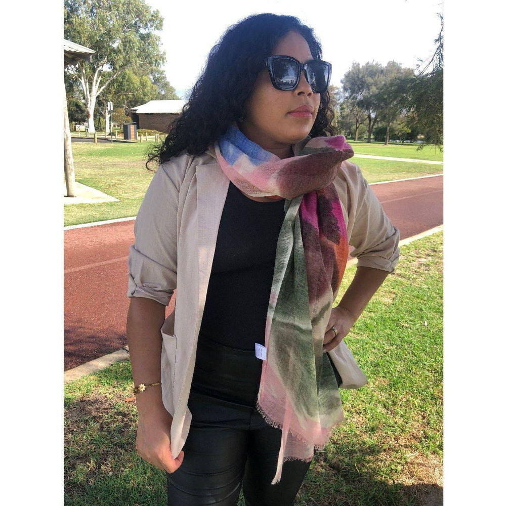 Scarves Australia Luxury Scarves Pink Purple Floral - Pure  Fine Wool