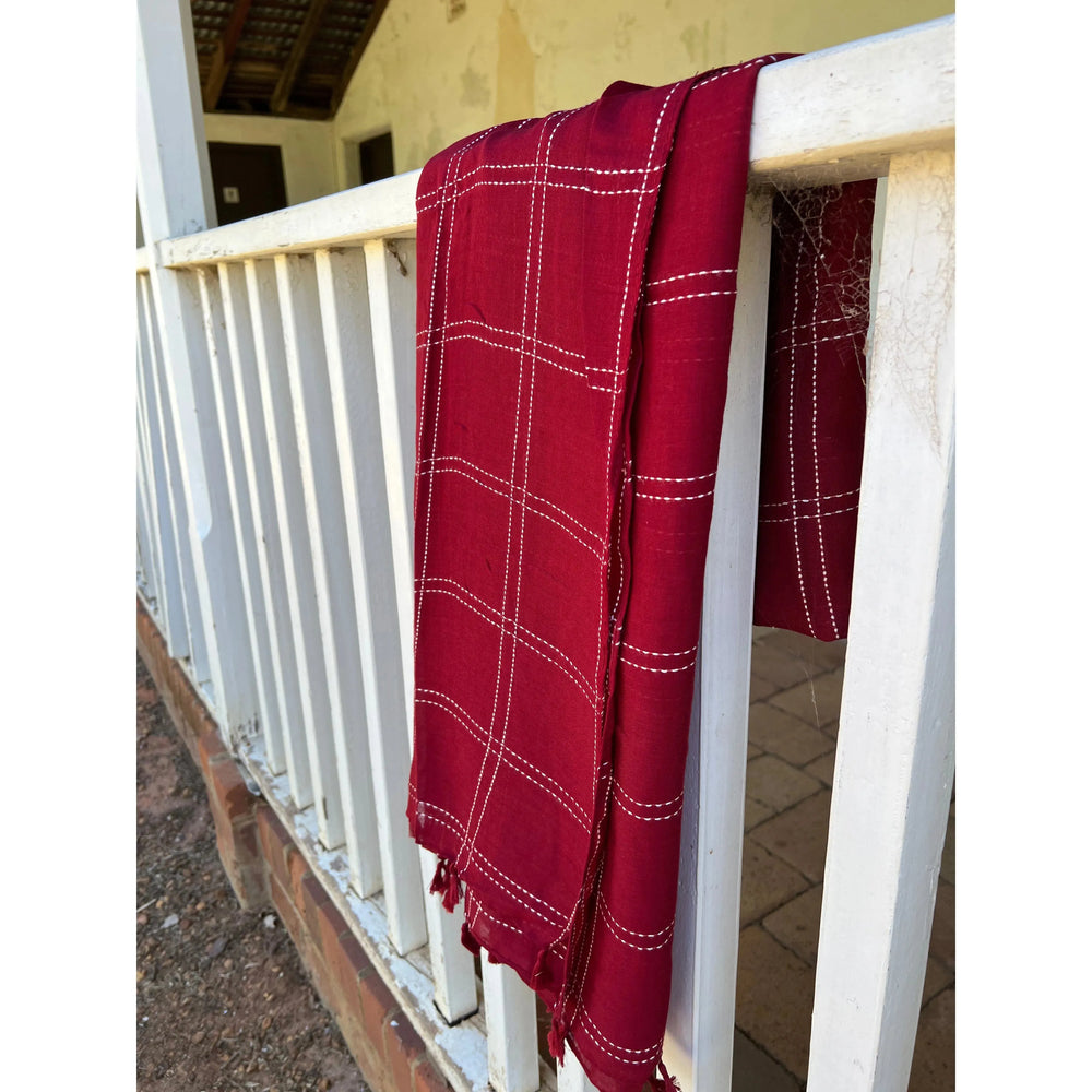Scarves Australia Plaid Scarf - Deep Red - White Stitching