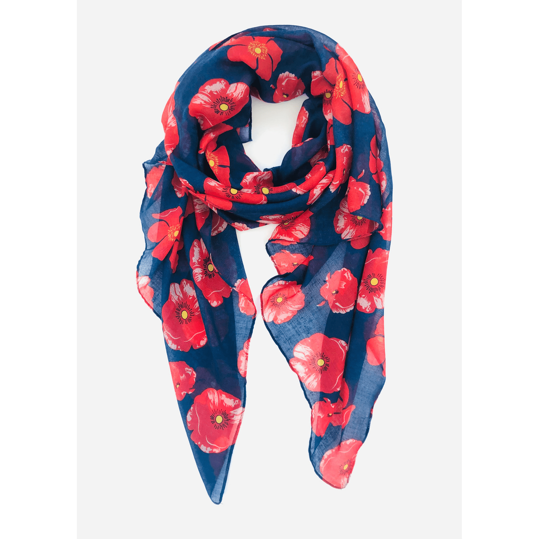 Scarves Australia Poppy Scarf - Red on Navy