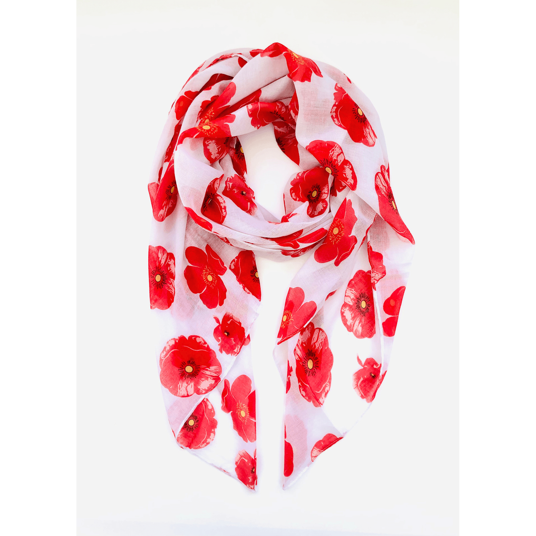 Scarves Australia Scarves & Shawls Floral Scarf - Red Poppy on White