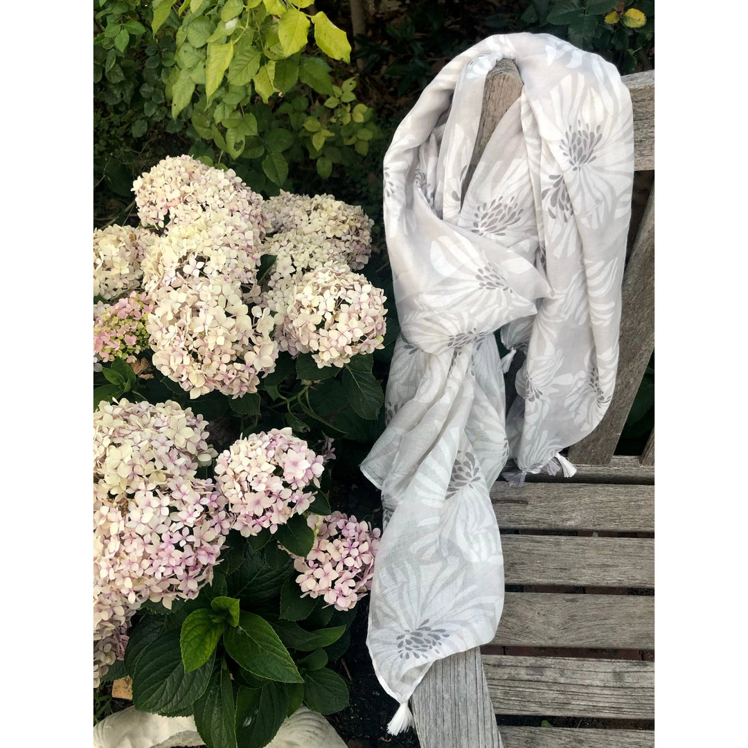 Scarves Australia Scarves & Shawls Floral Scarf - Silver Grey with Tassels