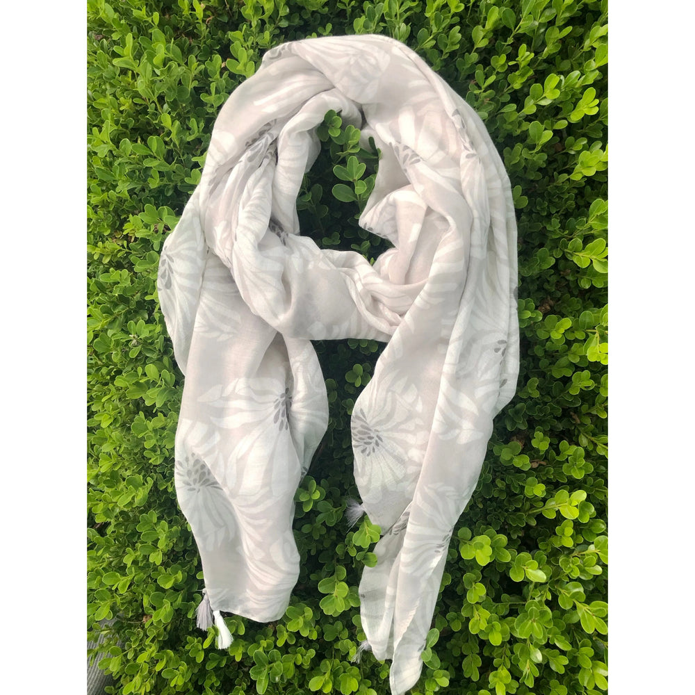 Scarves Australia Scarves & Shawls Floral Scarf - Silver Grey with Tassels