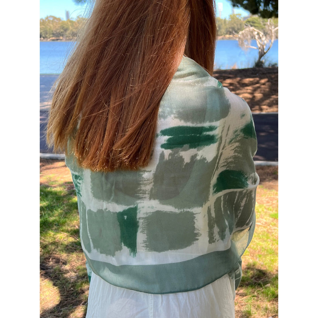 Scarves Australia Scarves & Shawls Green Scarf -Patterned Scarf - Block Shades