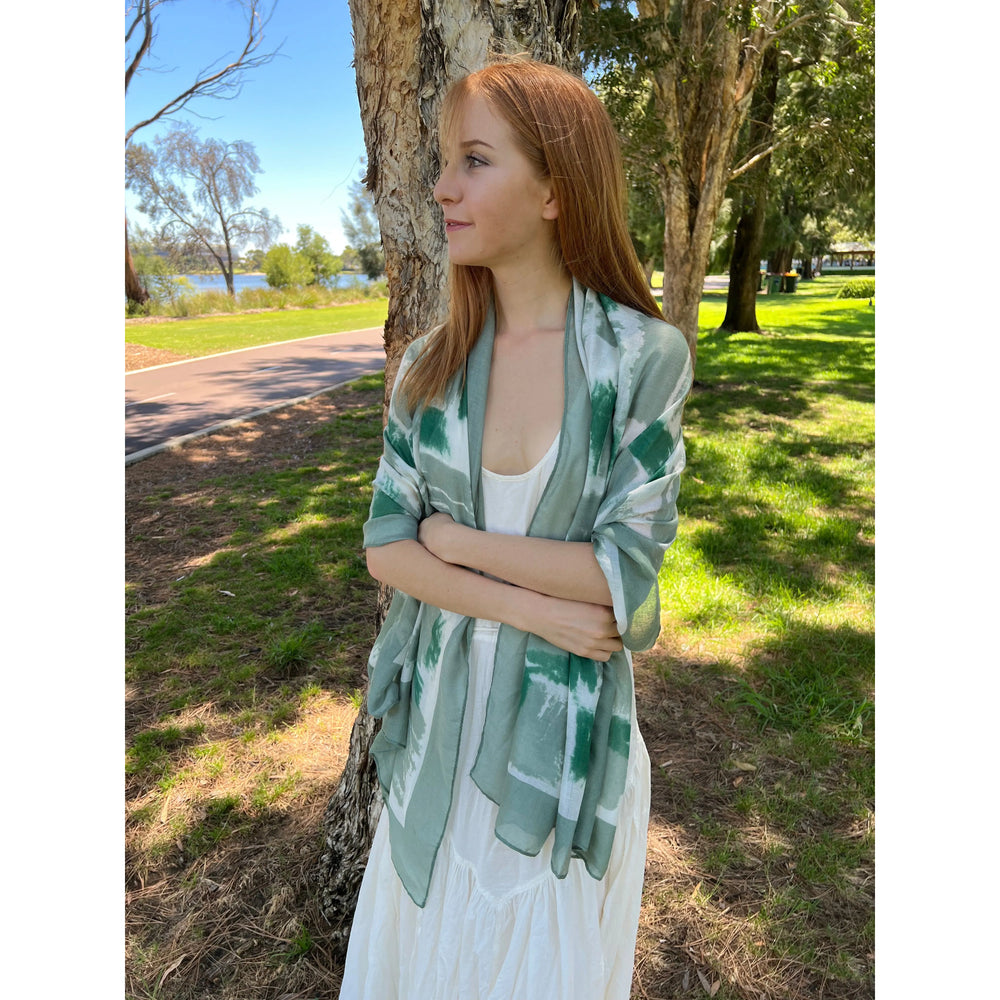 Scarves Australia Scarves & Shawls Green Scarf -Patterned Scarf - Block Shades