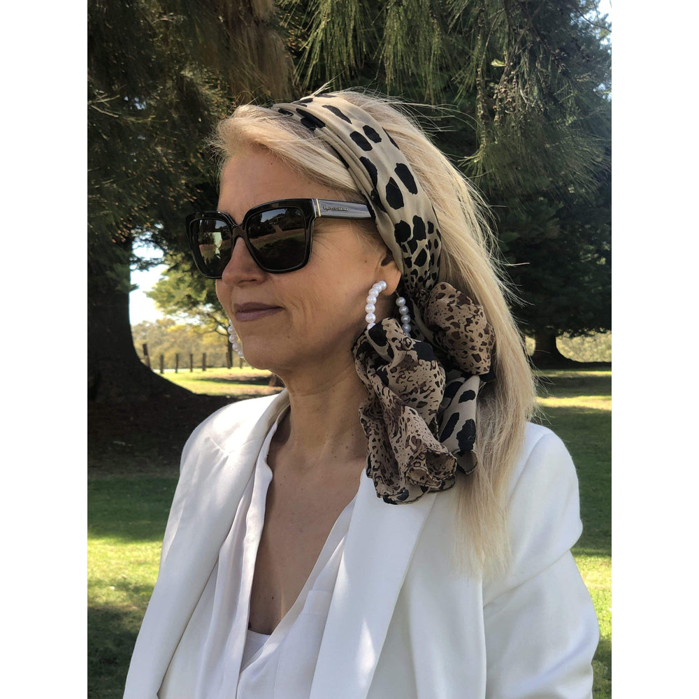Scarves Australia Silk Scarves Scarf Black Brown Animal Print - Short scarf