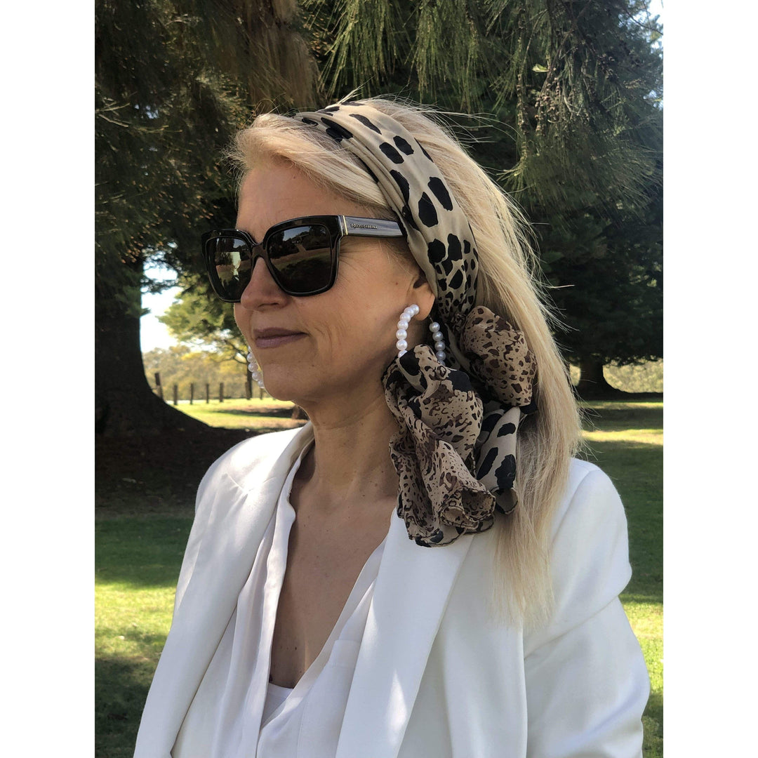Scarves Australia Silk Scarves Scarf Black Brown Animal Print - Short scarf