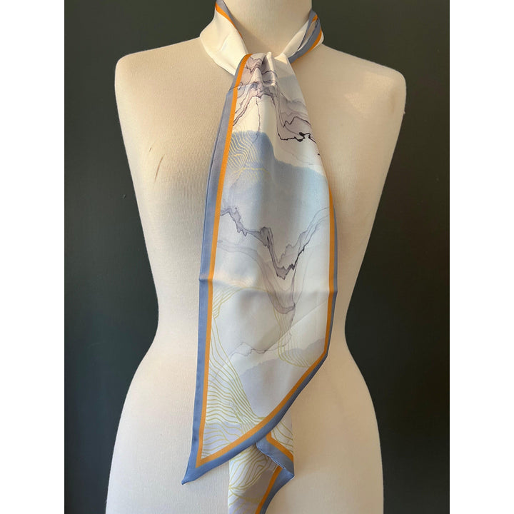 Scarves Australia Silk Scarves Skinny Scarf - Silk Scarf - Grey Blue Abstract Print