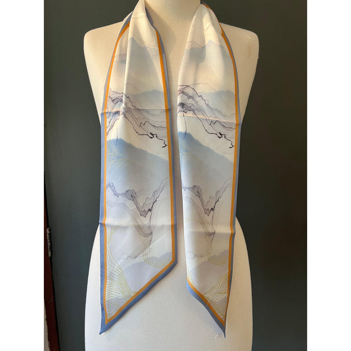 Scarves Australia Silk Scarves Skinny Scarf - Silk Scarf - Grey Blue Abstract Print